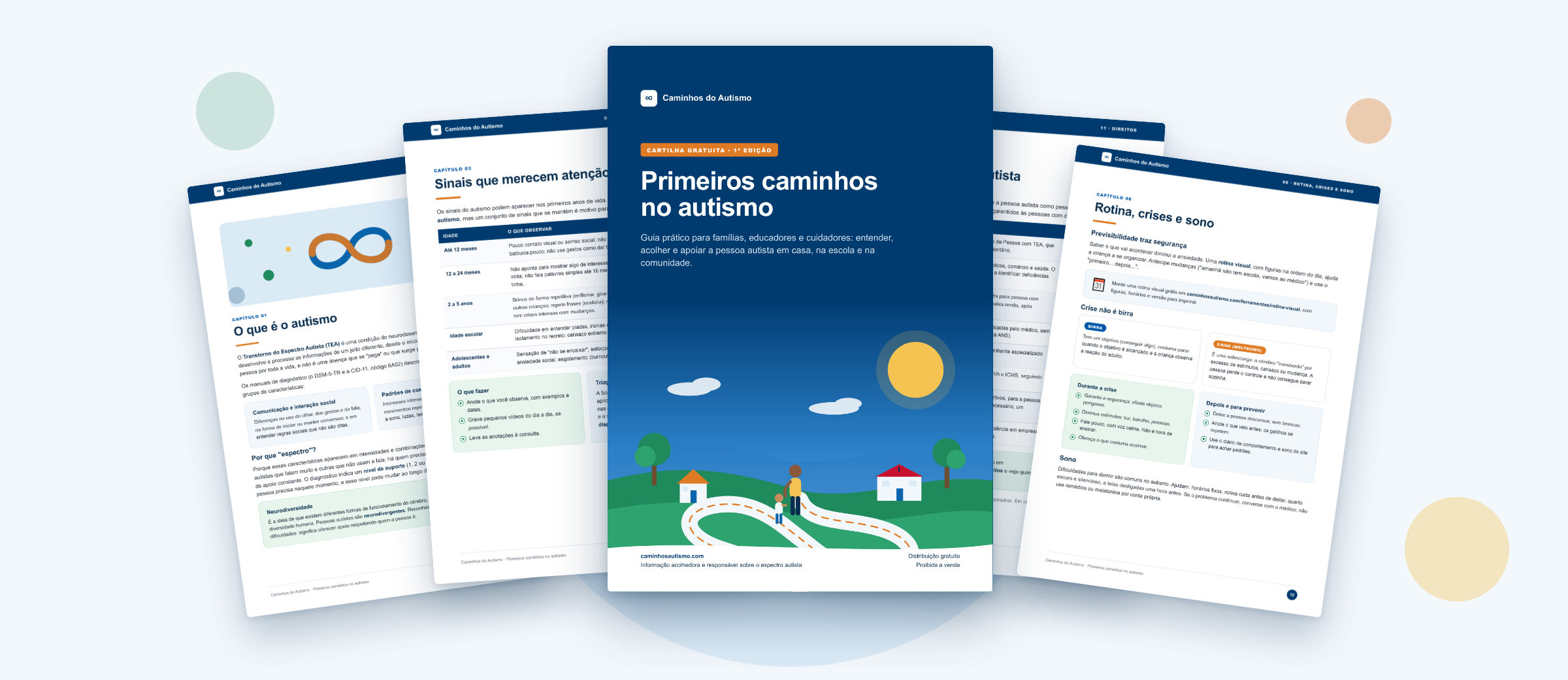 Capa e páginas internas da cartilha Primeiros caminhos no autismo
